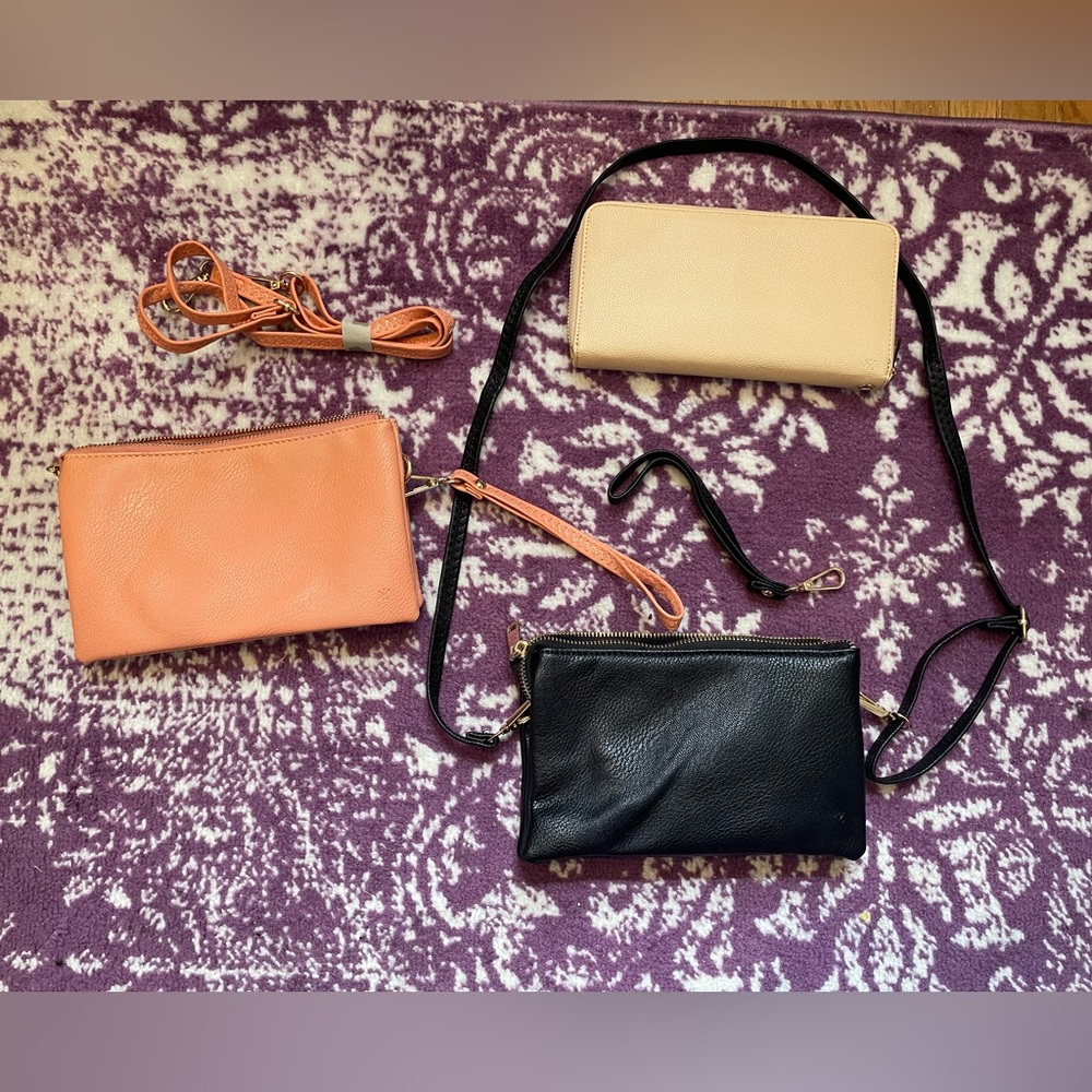 2 Purses 1 wallet. Pink and Black Purse. Tan/Pale Pick Wallet Bundle